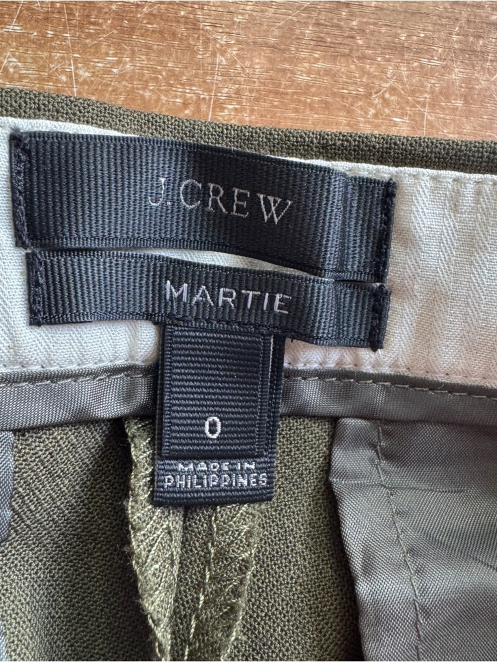 J. Crew martie wool slacks, army green, ankle pants, size 0 - Picture 10 of 12